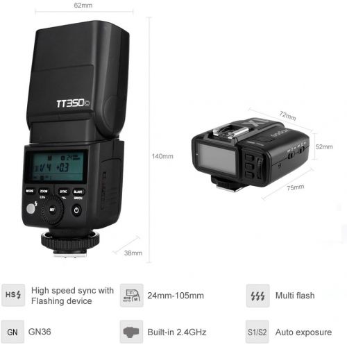  Godox 2X TT350C Mini Flash TTL HSS 1  8000s 2.4G Wireless with X1T-C 2.4G Wireless Flash Trigger Transmitter Compatible for Canon