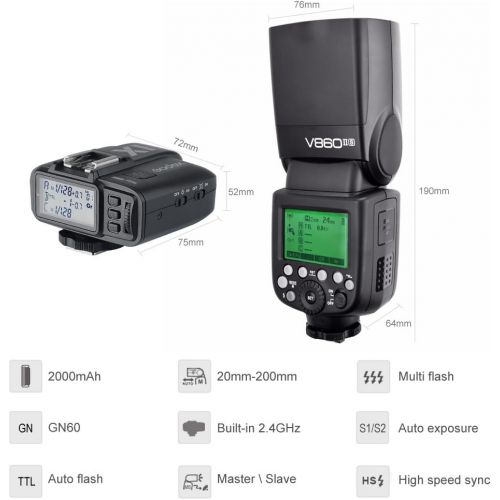  Godox 2X V860II-S E-TTL HSS 18000 Li-ion Battery Speedlite Flash + X1TS Transmitter Compatible for Sony DSLR A7R A7RII A58 A99 A6000