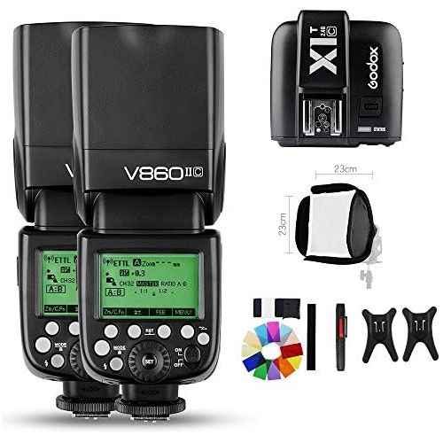  Godox 2X V860II-C V860IIC Speedlite GN60 HSS 18000s TTL Flash Light with X1T-C Wireless Flash Trigger Transmitter Compatible for Canon