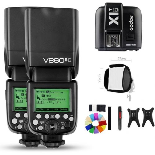  Godox 2X V860II-C V860IIC Speedlite GN60 HSS 18000s TTL Flash Light with X1T-C Wireless Flash Trigger Transmitter Compatible for Canon