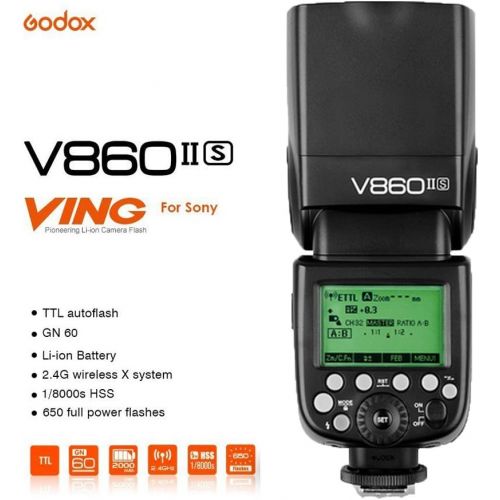  Godox V860II-S TTL 2.4G GN60 HSS 18000s Li-ion Battery Camera Flash Speedlite with X1T-S Flash Trigger for Sony HVL-F60M HVL-F43M HVL-F32M A7 A7R A7S A7II A7RII A58 A99 A6000 A630