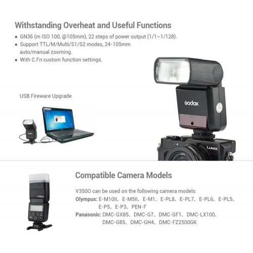  Godox V350O 2.4G Wireless Mini TTL Speedlite Flash for Olympus E-M10II E-M5II E-M1 and Panasonic DMC-GX85 DMC-G7 DMC-GF1