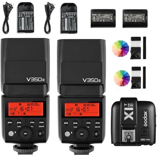  Godox 2X GODOX V350S TTL 2.4G HSS 18000s GN36 Li-ion Battery Camera Flash Speedlite with X11T-S TTL Wireless Flash Trigger for Sony a7RII, a7RII, a7R, a58, a99, ILCE6000L, a77 II, RX10,