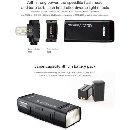  Godox AD200 TTL 2.4G HSS 18000s Pocket Flash Light Double Head 200Ws with 2900mAh Lithium Battery+GODOX XPro-C TTL Wireless Transmitter Compatible Canon EOS Series Cameras