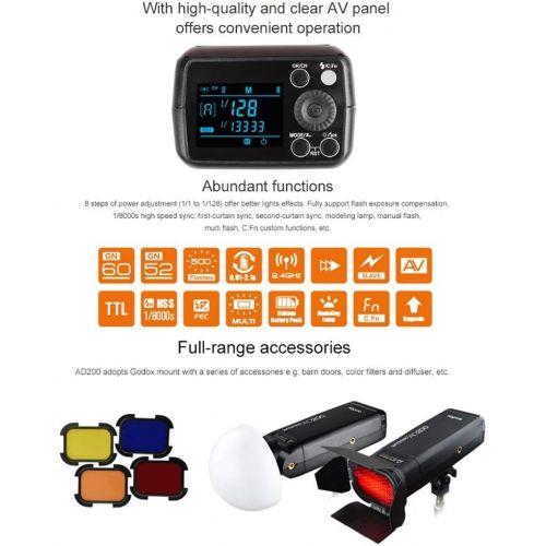  Godox AD200 TTL 2.4G HSS 18000s Pocket Flash Light Double Head 200Ws with 2900mAh Lithium Battery+GODOX XPro-C TTL Wireless Transmitter Compatible Canon EOS Series Cameras