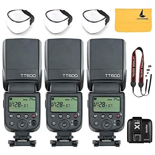  Godox GODOX TT600 2.4G Wireless 3X Camera Flash Speedlite,GODOX X1T-C TTL Wireless Transmitter for Canon EOS series cameras,3X Diffuer,3X LETWING Color Filter