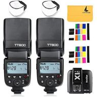 Godox TT600 2.4G Wireless 2X Camera Flash Speedlite, X1T-C Wireless Transmitter for Canon EOS Series Cameras,2X Diffuer,2X LETWING Color Filter