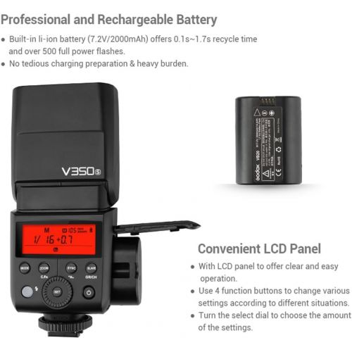  Godox V350S TTL 2.4G Camera Flash with Built-in Rechargeable 7.2V2000mAh Li-ion Battery,Godox X1T-S Flash Trigger for For Sony Camera