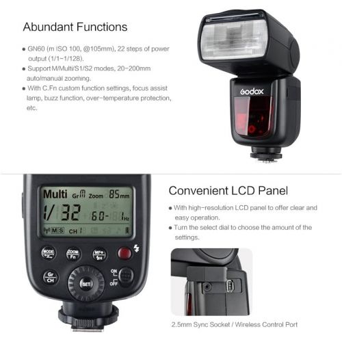  2 Pcs Godox Ving V850II GN60 2.4G 18000s HSS Camera Flash Speedlight with 2000mAh Li-ion Batteries Features 1.5s recycle time and 650 Full Power Pops for Canon Nikon Pentax Olympa