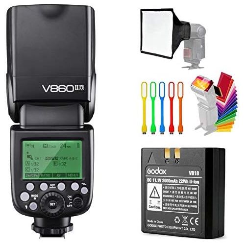  Godox V860II-O TTL GN60 2.4G High-Speed Sync 18000s Li-ion Battery Camera Flash Speedlite Light Compatible Olympus Panasonic Cameras+15x17cm Softbox & Filter +USB LED