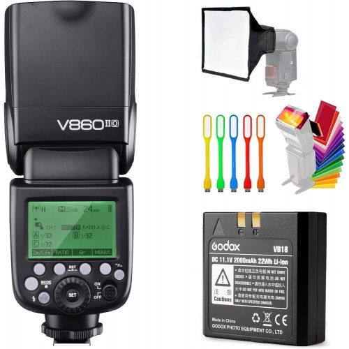  Godox V860II-O TTL GN60 2.4G High-Speed Sync 18000s Li-ion Battery Camera Flash Speedlite Light Compatible Olympus Panasonic Cameras+15x17cm Softbox & Filter +USB LED