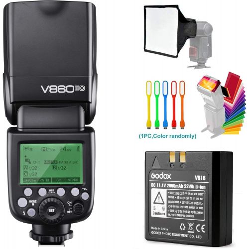  Godox V860II-O TTL GN60 2.4G High-Speed Sync 18000s Li-ion Battery Camera Flash Speedlite Light Compatible Olympus Panasonic Cameras+15x17cm Softbox & Filter +USB LED