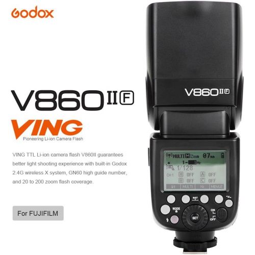  Godox V860II-F 2.4G TTL Flash for Fuji Camera GN60 HSS 18000s 1.5S Recycle Time 650 Full Power Pops 22 Steps of Power Output - with 2000mAh Rechargeable Battery and Charger