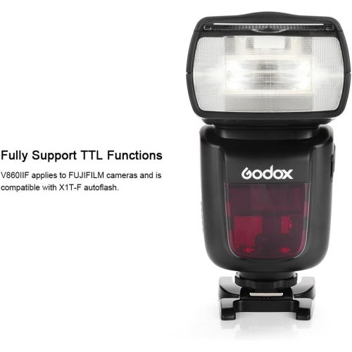  Godox V860II-F 2.4G TTL Flash for Fuji Camera GN60 HSS 18000s 1.5S Recycle Time 650 Full Power Pops 22 Steps of Power Output - with 2000mAh Rechargeable Battery and Charger