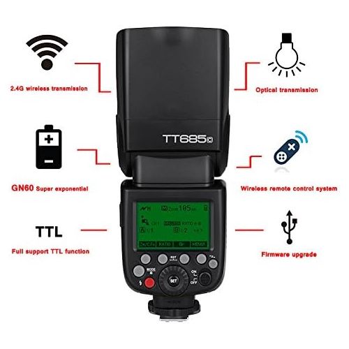  Godox TT685C Thinklite TTL Camera Flash 2.4GHz High Speed 18000s GN60 Compatible Canon EOS Cameras E-TTL II Autoflash+Godox X1T-C TTL Wireless Transmitter Compatible Canon EOS Ser