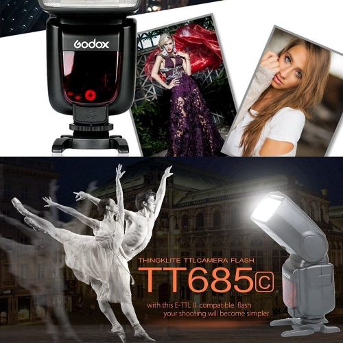  Godox TT685C Thinklite TTL Camera Flash 2.4GHz High Speed 18000s GN60 Compatible Canon EOS Cameras E-TTL II Autoflash+Godox X1T-C TTL Wireless Transmitter Compatible Canon EOS Ser