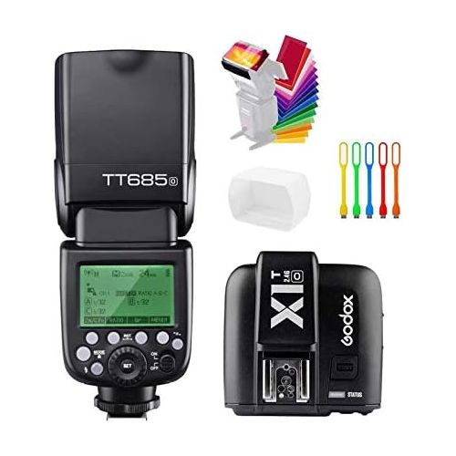  Godox TT685O 2.4G GN60 TTL Flash Speedlite High Speed Sync 18000s + X1T-O Wireless Flash Trigger Transmitter Compatible for Olympus Panasonic Camera+Diffuser & Filter +USB LED