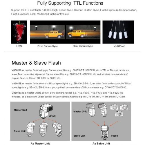  Godox Ving V860IIS 2.4G GN60 TTL HSS 18000s Li-on Battery Camera Flash Speedlite Sony DSLR Cameras - 1.5S Recycle Time 650 Full Power Pops Supports TTLMMultiS1S2