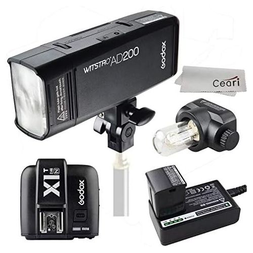  Godox AD200 200Ws 2.4G TTL Speedlite 18000s HSS 2900mAh Battery with X1T-N Wireless Transmitter for Nikon DSLR Camera with Microfiber Cloth