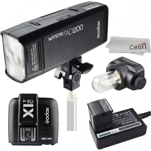  Godox AD200 200Ws 2.4G TTL Speedlite 18000s HSS 2900mAh Battery with X1T-C Wireless Transmitter for Canon DSLR Camera with Microfiber Cloth