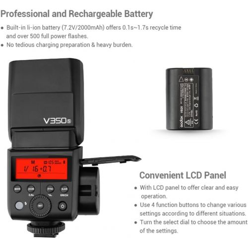  Godox V350S TTL 2.4G Camera Flash with Built-in Rechargeable 7.2V2000mAh Li-ion Battery for Sony a7RIII a7RII a7R a58 a99 ILCE600L a77II RX10 a9 etc