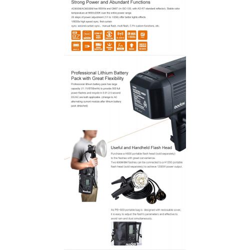  Godox AD600BM Bowens Mount 600Ws GN87 High Speed Sync Outdoor Flash Strobe Light with X1N Wireless Flash Trigger, 8700mAh Battery to Provide 500 Full Power Flashes and Recycle in 0
