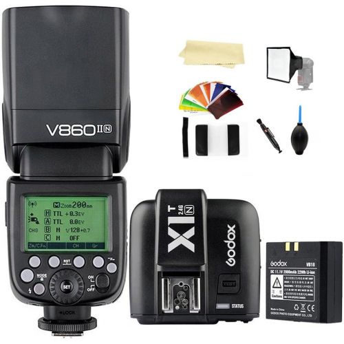  Godox V860II-N i-TTL 2.4G High Speed Sync 18000s GN60 Li-ion Battery Camera Flash speedlite light + Godox X1T-N Wireless Remote Flash Trigger Transmitter compatible for Nikon Came