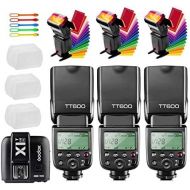 Godox 3X TT600 High Speed Sync 2.4G Wireless Camera Flash Speedlite Light X1T-N Remote Trigger Transmitter Compatible for Nikon Cameras+3xDiffuser+ CONXTRUE USB LED