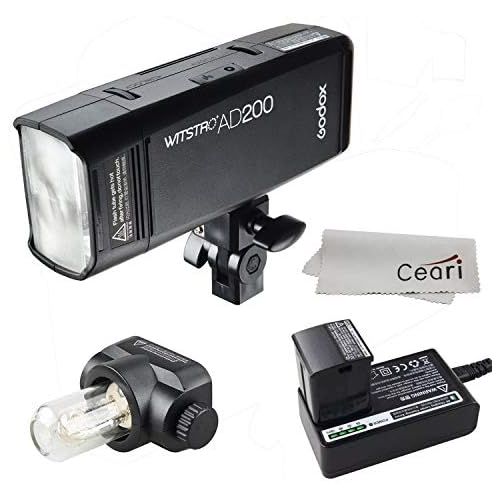  Godox AD200 200Ws 2.4G TTL Speedlite 18000s HSS 2900mAh Battery with Interchangeable Bare Bulb and Speedlite Flash Head for Canon Nikon Sony DSLR Camera with Microfiber Cloth