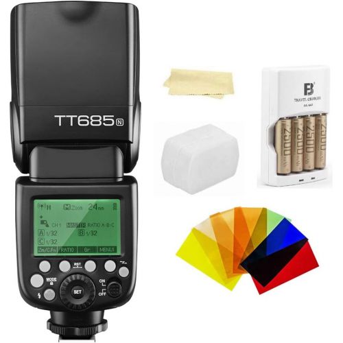  Godox Thinklite TT685N TTL I-TTL 2.4GHz GN60 High Speed Sync 18000s Wireless Master Slave Camera Flash Speedlite Speedlight compatible For Nikon Cameras+44AA batteries&Charger