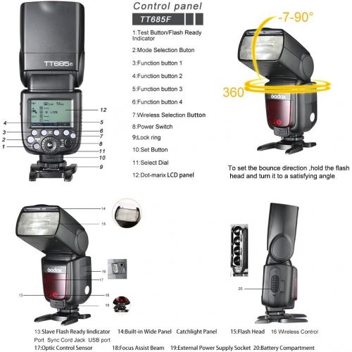  Godox GODOX TT685F HSS 2.4G TTL GN60 Camera Flash Speedlite High-Speed Sync External TTL Compatible Fujifilm Camera X-Pro2 X-T20 X-T1 X-T2 X-Pro1 X100F