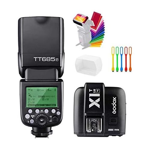  Godox TT685F TTL 2.4G GN60 High-Speed Sync 18000S Flash Speedlite Light+Godox X1T-F Wireless Trigger Transmitter Compatible Fujifilm Camera +Diffuser & Filter +USB LED