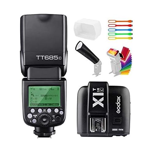  Godox TT685C E-TTL 2.4GHz GN60 High-Speed Sync 18000s Master Slave HSS Flash Speedlite Speedlight+X1T-C Wireless Flash Trigger Transmitter Compatible Canon Cameras +Diffuser