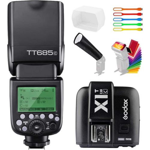  Godox TT685C E-TTL 2.4GHz GN60 High-Speed Sync 18000s Master Slave HSS Flash Speedlite Speedlight+X1T-C Wireless Flash Trigger Transmitter Compatible Canon Cameras +Diffuser