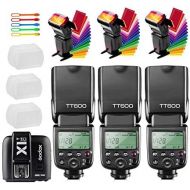 Godox 3X TT600 High Speed Sync 2.4G Wireless Camera Flash Speedlite X1T-C Remote Trigger Transmitter Compatible Canon Cameras+3xDiffuer + CONXTRUE USB LED