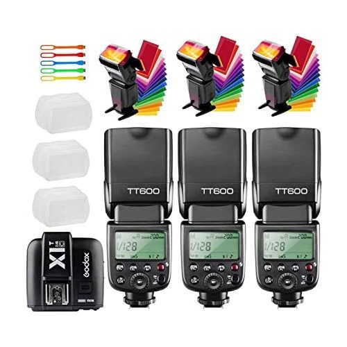  Godox 3X TT600 High Speed Sync 2.4G Wireless Camera Flash Speedlite X1T-C Remote Trigger Transmitter Compatible Canon Cameras+3xDiffuer + CONXTRUE USB LED