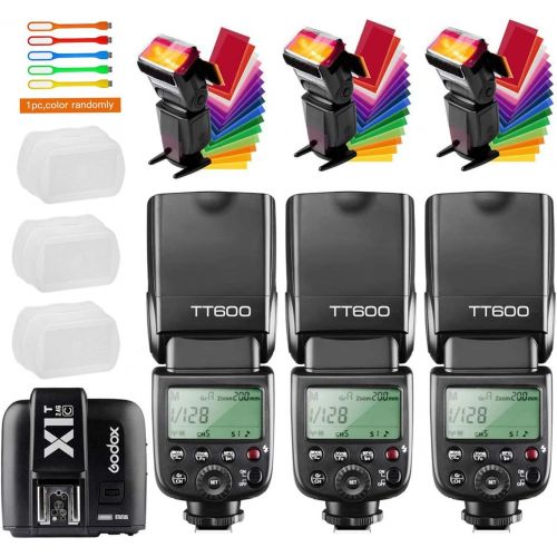  Godox 3X TT600 High Speed Sync 2.4G Wireless Camera Flash Speedlite X1T-C Remote Trigger Transmitter Compatible Canon Cameras+3xDiffuer + CONXTRUE USB LED