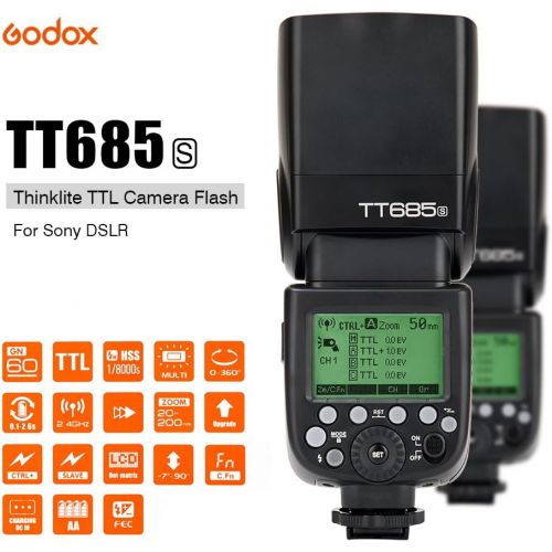  Godox TT685S HSS 18000S GN60 TTL Flash Speedlite with X1T-S 2.4G TTL Wireless Flash Trigger, Flash Diffuser Softbox and Flash Color Filters for Sony DSLR Cameras with MI Shoe