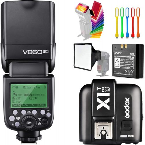 Godox V860II-C E-TTL High-Speed Sync 18000s 2.4G GN60 Li-ion Battery Camera Flash Speedlite +X1T-C Wireless Remote Trigger Transmitter Compatible for Canon Cameras +15x17cm softbo