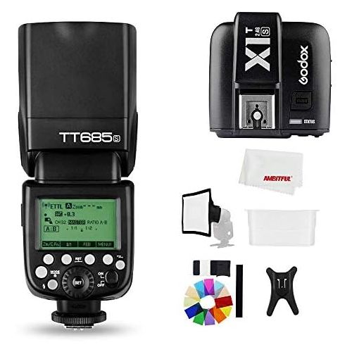  Godox TT685S 2.4G HSS 18000S TTL GN60 Flash Speedlite with X1T-S Trigger Transmitter Kit, Flash Diffuser 23 23cm Softbox and Flash Color Filters Compatible for Sony A58 A7RII A7II