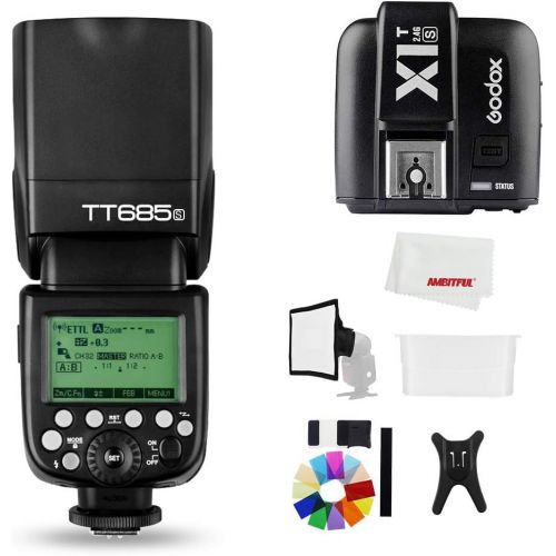  Godox TT685S 2.4G HSS 18000S TTL GN60 Flash Speedlite with X1T-S Trigger Transmitter Kit, Flash Diffuser 23 23cm Softbox and Flash Color Filters Compatible for Sony A58 A7RII A7II