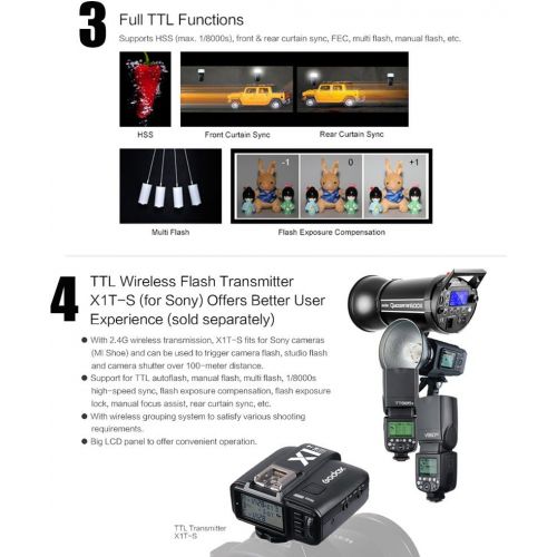  Godox TT685S 2.4G HSS 18000S TTL GN60 Flash Speedlite with X1T-S Trigger Transmitter Kit, Flash Diffuser 23 23cm Softbox and Flash Color Filters Compatible for Sony A58 A7RII A7II