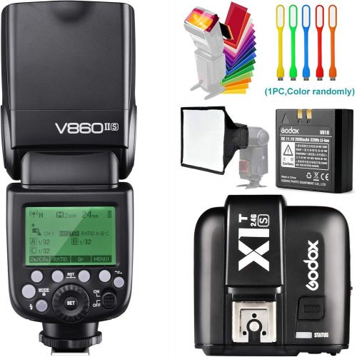  Godox V860II-S High-Speed Sync GN60 2.4G TTL Li-ion Battery Camera Flash Speedlite+X1T-S Wireless Trigger Transmitter Compatible Sony Camera +15x17cm softbox & Filter +USB LED