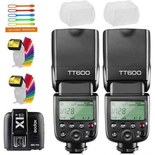  2xGodox TT600 High Speed Sync 2.4G Wireless Camera Flash Speedlite +Godox X1T-N Remote Trigger Transmitter Compatible for Nikon Camera+2xDiffuser+ CONXTRUE USB LED free gift