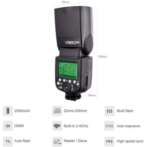  Godox Ving V860II-S 2.4G HSS GN60 18000 TTL Li-on Battery Camera Flash Speedlite Compatible Sony HVL-F60M, HVL-F43M, HVL-F32M,A7 A7R A7S A7II A7RII A58 A99 A6000 A6300 Camera