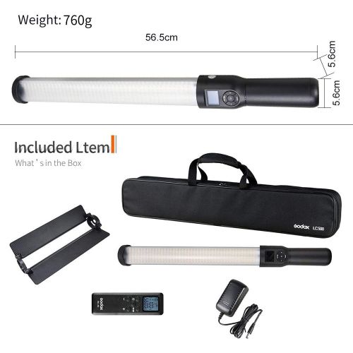  Godox LC500 3300K-5600K Adjustable Handle LED Light Stick Built-in Lithiunm Battery Remote Control + AC Power Charger + Carry Bag