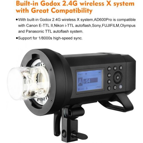  Godox AD400Pro All-in-one Outdoor Flash Strobe Battery-Powered Monolight with TTL HSS 2.4GHz X Wireless Remote System (Support Various Accessories by Different Adapter Ring)