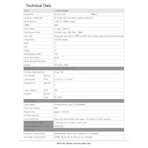  Godox Witstro AD600BM 600WS HSS 18000s 2.4G Wireless Outside Studio Flash Light 8700mAh Battery to Provide 500 Full Power Flashes Provide 500 Full Power Flashes Recycle in 0.01-2.