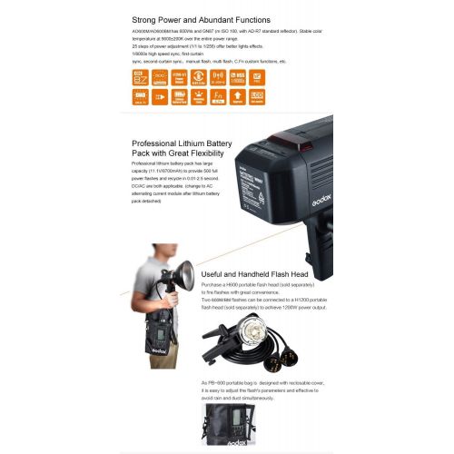  Godox HSS AD600BM Bowens Mount 600Ws GN87 High Speed Sync Outdoor Flash Strobe Light with X1T-N X1N Wireless Flash Trigger, 8700mAh Battery Pack to Provide 500 Full Power Flashes f