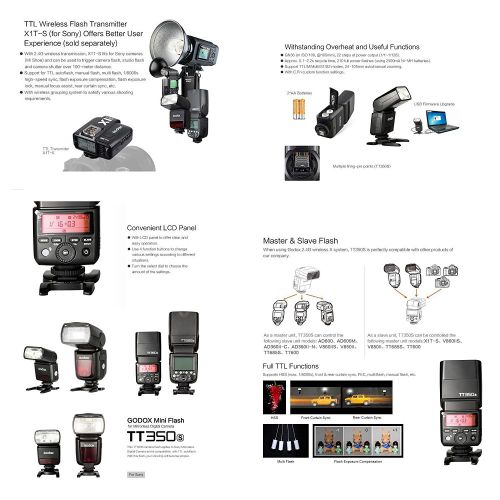  Godox GODOX TT350S 2X Mini Flash TTL HSS 1  8000s 2.4G Wireless with X1T-S Flash Trigger Transmitter Compatible Sony Mirrorless Camera Cameras a7R a58 a99 ILCE6000L a77II RX10